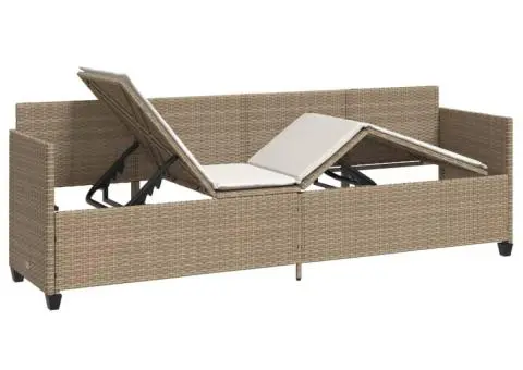 Șezlong cu perne din poliratan bej - 4/5