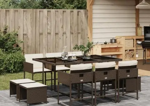 Set mobilier de grădină cu perne, 11 piese, maro, poliratan - 1/5