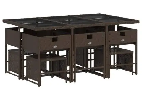 Set mobilier de grădină cu perne, 11 piese, maro, poliratan - 3/5