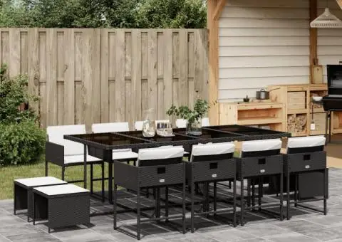 Set mobilier de grădină cu perne, 13 piese, negru, poliratan - 1/5