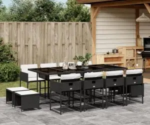 vidaXL Set mobilier de grădină cu perne, 13 piese, negru, poliratan