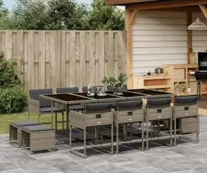 vidaXL Set mobilier de grădină cu perne, 13 piese, gri, poliratan