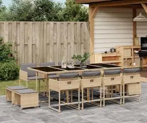 vidaXL Set mobilier grădină cu perne, 13 piese, bej combinat poliratan