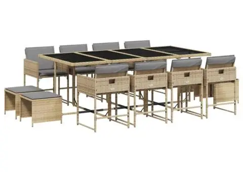 Set mobilier grădină cu perne, 13 piese, bej combinat poliratan - 2/5