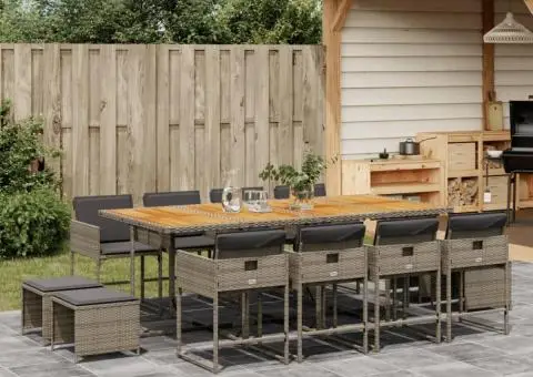 Set mobilier de grădină cu perne, 13 piese, gri, poliratan - 1/5