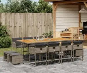 vidaXL Set mobilier de grădină cu perne, 13 piese, gri, poliratan