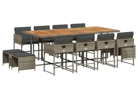 Set mobilier de grădină cu perne, 13 piese, gri, poliratan - 2/5