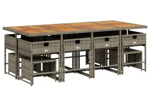 Set mobilier de grădină cu perne, 13 piese, gri, poliratan - 5/5