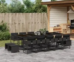 vidaXL Set mobilier de grădină cu perne, 15 piese, negru, poliratan