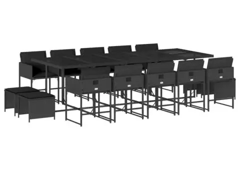 Set mobilier de grădină cu perne, 15 piese, negru, poliratan - 2/5