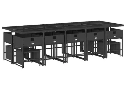 Set mobilier de grădină cu perne, 15 piese, negru, poliratan - 5/5