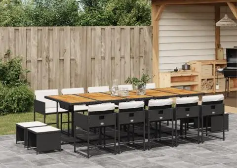 Set mobilier de grădină cu perne, 15 piese, negru, poliratan - 1/5