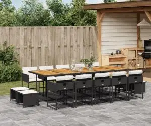 vidaXL Set mobilier de grădină cu perne, 15 piese, negru, poliratan