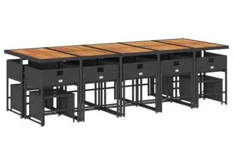 Set mobilier de grădină cu perne, 15 piese, negru, poliratan - 4/5