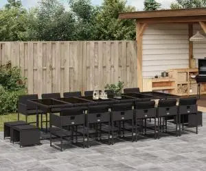 vidaXL Set mobilier de grădină cu perne, 17 piese, negru, poliratan