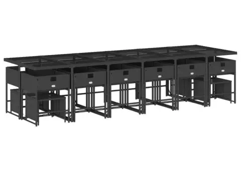 Set mobilier de grădină cu perne, 17 piese, negru, poliratan - 5/5