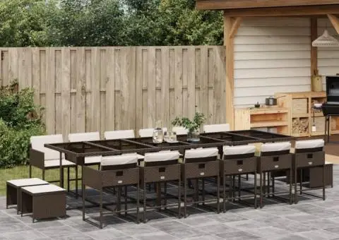 Set mobilier de grădină cu perne, 17 piese, maro, poliratan - 1/5