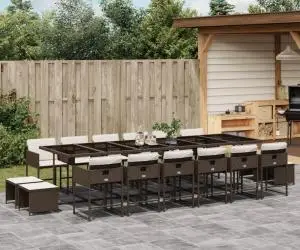 vidaXL Set mobilier de grădină cu perne, 17 piese, maro, poliratan