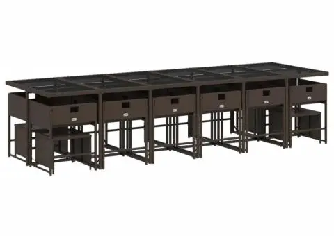 Set mobilier de grădină cu perne, 17 piese, maro, poliratan - 4/5