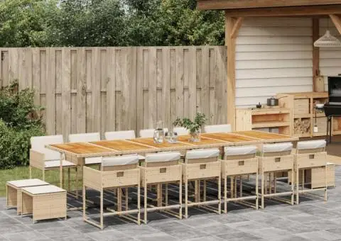 Set mobilier de grădină cu perne, 17 piese, bej, poliratan - 1/5