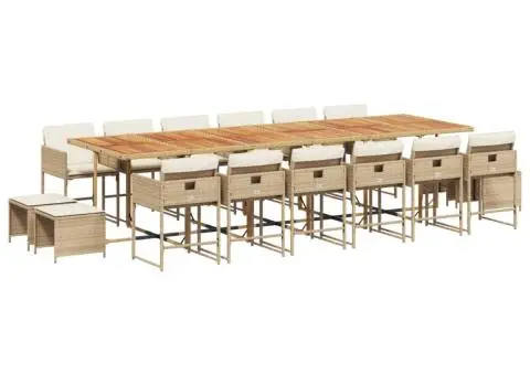 Set mobilier de grădină cu perne, 17 piese, bej, poliratan - 2/5