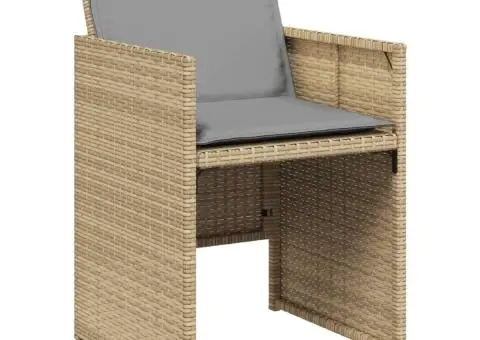 Set de masă pentru grădină, 9 piese, cu perne, bej, poliratan - 4/5