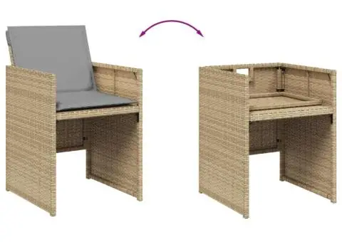 Set de masă pentru grădină, 9 piese, cu perne, bej, poliratan - 5/5