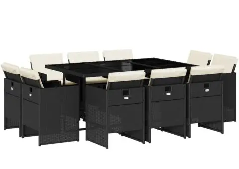 Set mobilier de exterior cu perne, 11 piese, negru, poliratan - 2/5
