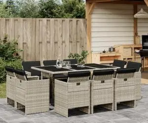vidaXL Set mobilier de grădină cu perne 11 piese gri deschis poliratan