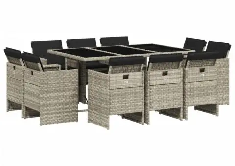 Set mobilier de grădină cu perne 11 piese gri deschis poliratan - 2/5