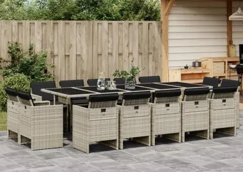 Set mobilier de grădină cu perne 15 piese gri deschis poliratan - 1/5