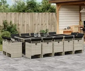 vidaXL Set mobilier de grădină cu perne 15 piese gri deschis poliratan
