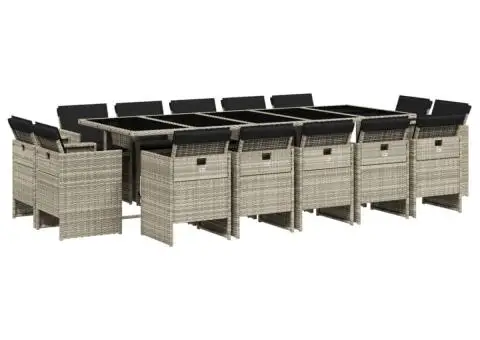 Set mobilier de grădină cu perne 15 piese gri deschis poliratan - 2/5