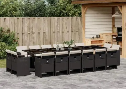 Set mobilier de grădină cu perne, 17 piese, negru, poliratan - 1/5