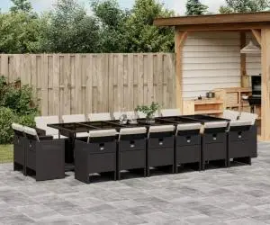 vidaXL Set mobilier de grădină cu perne, 17 piese, negru, poliratan