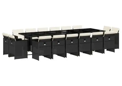 Set mobilier de grădină cu perne, 17 piese, negru, poliratan - 2/5