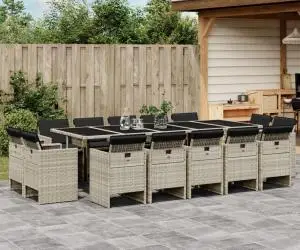 vidaXL Set mobilier de grădină cu perne 17 piese gri deschis poliratan