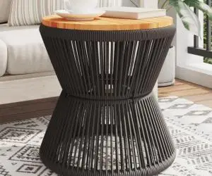vidaXL Măsuță cafea bază din sârmă negru Ø 45x44 cm, lemn masiv acacia