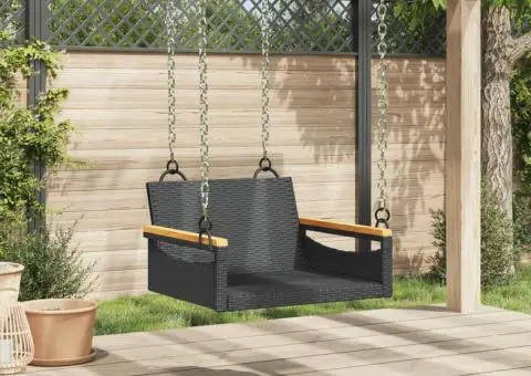 Bancă de balansoar, negru, 63x62x40 cm, poliratan - 3/5