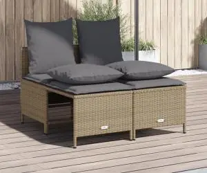 vidaXL Set canapele de grădină, 4 piese, cu perne, bej, poliratan