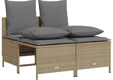 Set canapele de grădină, 4 piese, cu perne, bej, poliratan - 2/5