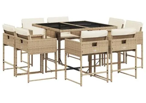 Set de masă pentru grădină, 9 piese, cu perne, bej, poliratan - 2/5