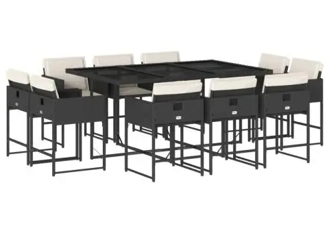 Set mobilier de exterior cu perne, 11 piese, negru, poliratan - 2/5