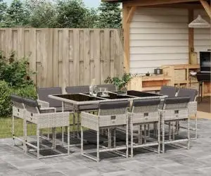 vidaXL Set mobilier de grădină cu perne 11 piese gri deschis poliratan