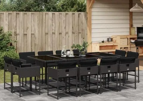 Set mobilier de grădină cu perne, 13 piese, negru, poliratan - 1/5