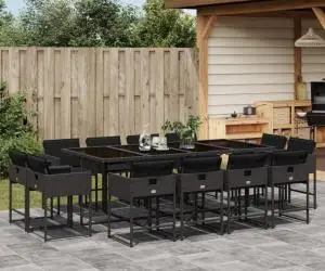 vidaXL Set mobilier de grădină cu perne, 13 piese, negru, poliratan