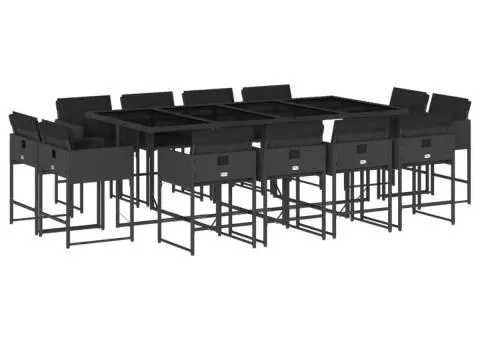 Set mobilier de grădină cu perne, 13 piese, negru, poliratan - 2/5