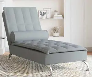 vidaXL Șezlong de masaj cu sprijin, gri deschis, material textil