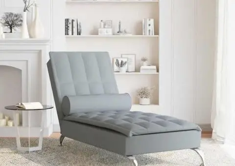 Șezlong de masaj cu sprijin, gri deschis, material textil - 3/5