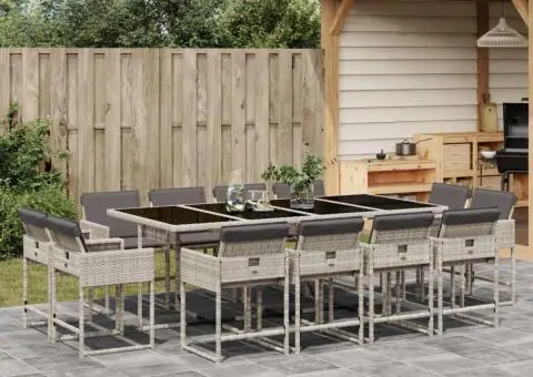 Set mobilier de grădină cu perne 13 piese gri deschis poliratan - 1/5